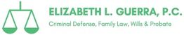 Scale icon, text: "Elizabeth L. Guerra, P.C." with legal services listed below.