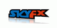 Textlogo "SkyFX" in Blau und Rot mit Schatteneffekt.