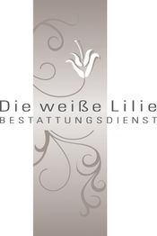 Logo mit einer stilisierten Lilie und Schriftzug „Die weiße Lilie Bestattungsdienst“.