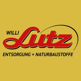 Logo von "Willi Lutz", Entsorgung + Naturbaustoffe, auf gelbem Hintergrund.