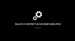Zwei weiße Zahnräder und der Text "Sachverständigenbüro ZINH" auf schwarzem Hintergrund.