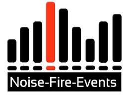 Logo mit Balkendiagramm. Ein Balken rot, darunter Text: "Noise-Fire-Events".
