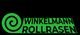 Logo mit grünem Schriftzug "Winkelmann Rollrasen" und Spiralmuster auf schwarzem Hintergrund.