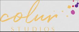 "Colur Studios logo with colorful dots and elegant script on a light background."
