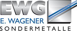 Logo mit den Buchstaben "EWG", darunter "E. Wagener Sondermetalle" in Blau und Schwarz.