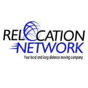 Logo of Relocation Network with a globe design, tagline: "Your local and long distance moving company."