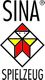 SINA Spielzeug-Logo mit stilisiertem Kind in Rot und Gelb und Text "SINA SPIELZEUG" oben und unten.