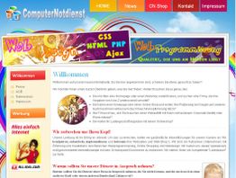 Bunte Webseite über Webdesign und Programmierung mit Menü, Texten und Grafiken.