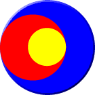 Blauer Kreis mit roten und gelben konzentrischen Kreisen in der Mitte.