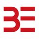 Rode letters "BE" op een witte achtergrond.