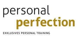 Text: "personal perfection" und "EXKLUSIVES PERSONAL TRAINING" in schwarz und goldener Schrift.