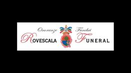 Logo delle Onoranze Funebri Rovescala su sfondo nero con emblema centrale.