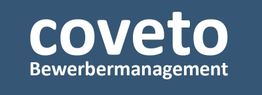 Logo mit Text: "coveto Bewerbermanagement", weißer Text auf blauem Hintergrund.
