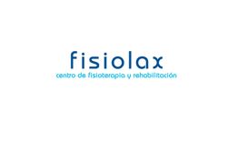 Logo de Fisiolax, centro de fisioterapia y rehabilitación, con letras azules sobre fondo blanco.