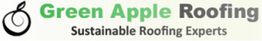 Logo with text: "Green Apple Roofing, Sustainable Roofing Experts" and an outline of an apple.