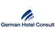 Logo mit blauen abstrakten Formen und dem Text "German Hotel Consult".