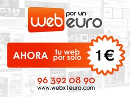 Anuncio de diseño web por un euro, incluye número de teléfono y sitio web en el centro.