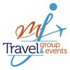 Logo of M J Travel Group & Events with an airplane graphic.
