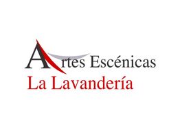 Logo de "Artes Escénicas La Lavandería" con letras en rojo y negro sobre fondo blanco.