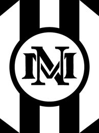 Schwarz-weißes Logo mit „IM“ in der Mitte, umrahmt von Streifen.