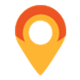 Pictogram van een oranje en gele locatiepin met een middelpunt.