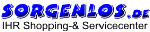 Blauer Text: "SORGENLOS.DE" und darunter "IHR Shopping- & Servicecenter" auf weißem Hintergrund.