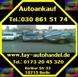 Autoankauf-Werbung mit Autos und Kontaktinfos in Berlin.