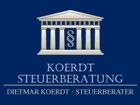 Logo von Koerdt Steuerberatung mit Paragrafenzeichen und klassischem Gebäudedesign.