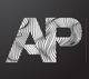 Buchstaben "AP" mit wellenartigen Linienmuster auf schwarzem Hintergrund.