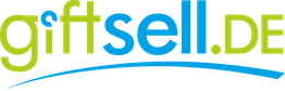 Logo mit grün-blauem Text "giftsell.DE" und einer geschwungenen blauen Linie darunter.