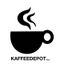 Schwarze Kaffeetasse mit Dampf, darunter der Text "KAFFEEDEPOT 4you".