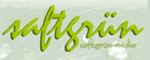 Das Bild zeigt den Schriftzug „saftgrün“ in grüner Schrift auf hellgrünem Hintergrund.