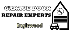 "Logo reads 'Garage Door Englewood' with a wrench icon on a black background."