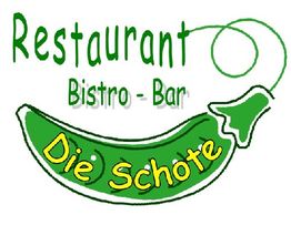 Logo des Restaurants "Die Schote" mit grünem Paprika und den Worten Bistro - Bar.