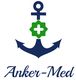 Logo mit blauem Anker, grünem medizinischem Kreuz und Schriftzug "Anker-Med".