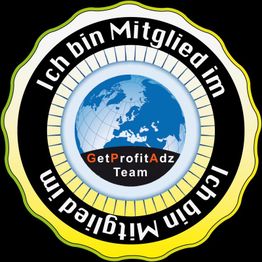 Logo mit Weltkarte und Text: "Ich bin Mitglied im GetProfitAdz Team".