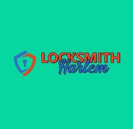 "Locksmith Harlem logo with a shield and keyhole on a green background."