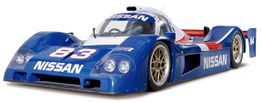 Coche de carreras azul Nissan con número 83 en el frente.