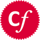 Rotes Siegel mit gezacktem Rand und weißen Buchstaben „Cf“ in der Mitte.