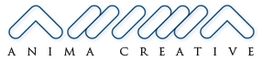 Logo von Anima Creative mit blauen, verschlungenen Linien über dem Text "Anima Creative".