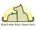 Kontur eines Hundes und einer Katze vor gelbem Halbkreis. Text darunter: "Hund oder Katz, Sanny hat's".