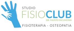 Logo Studio Fisioclub: mani stilizzate blu, testo in verde e blu, “Fisioterapia - Osteopatia”.