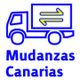 Camión de mudanzas azulado con flechas. Texto: "Mudanzas Canarias".