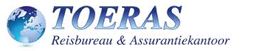 Logo van TOERAS: Reisbureau & Assurantiekantoor met een wereldbol naast de tekst.