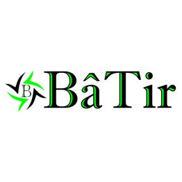 Logo mit grün-schwarzem Text „BâTir“ und grün-schwarz gedrehtem Windradsymbol links.