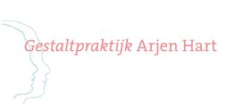 Silhouet gezichten met tekst: "Gestaltpraktijk Arjen Hart" in rode letters.