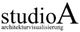 Textlogo: "studioA architekturvisualisierung" in schlichter, schwarzer Schrift auf weißem Hintergrund.