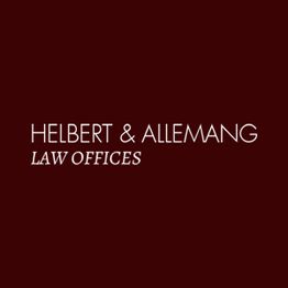 Text logo: "HELERT & ALLEMANG LAW OFFICES" on a dark red background.