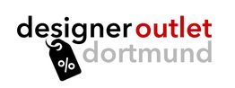 "Logo mit Text 'designer outlet dortmund' und einem schwarzen Preisschild mit Prozentzeichen."