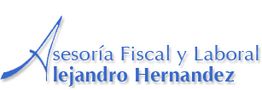 Logotipo de Asesoría Fiscal y Laboral Alejandro Hernandez, con texto en azul y fondo blanco.